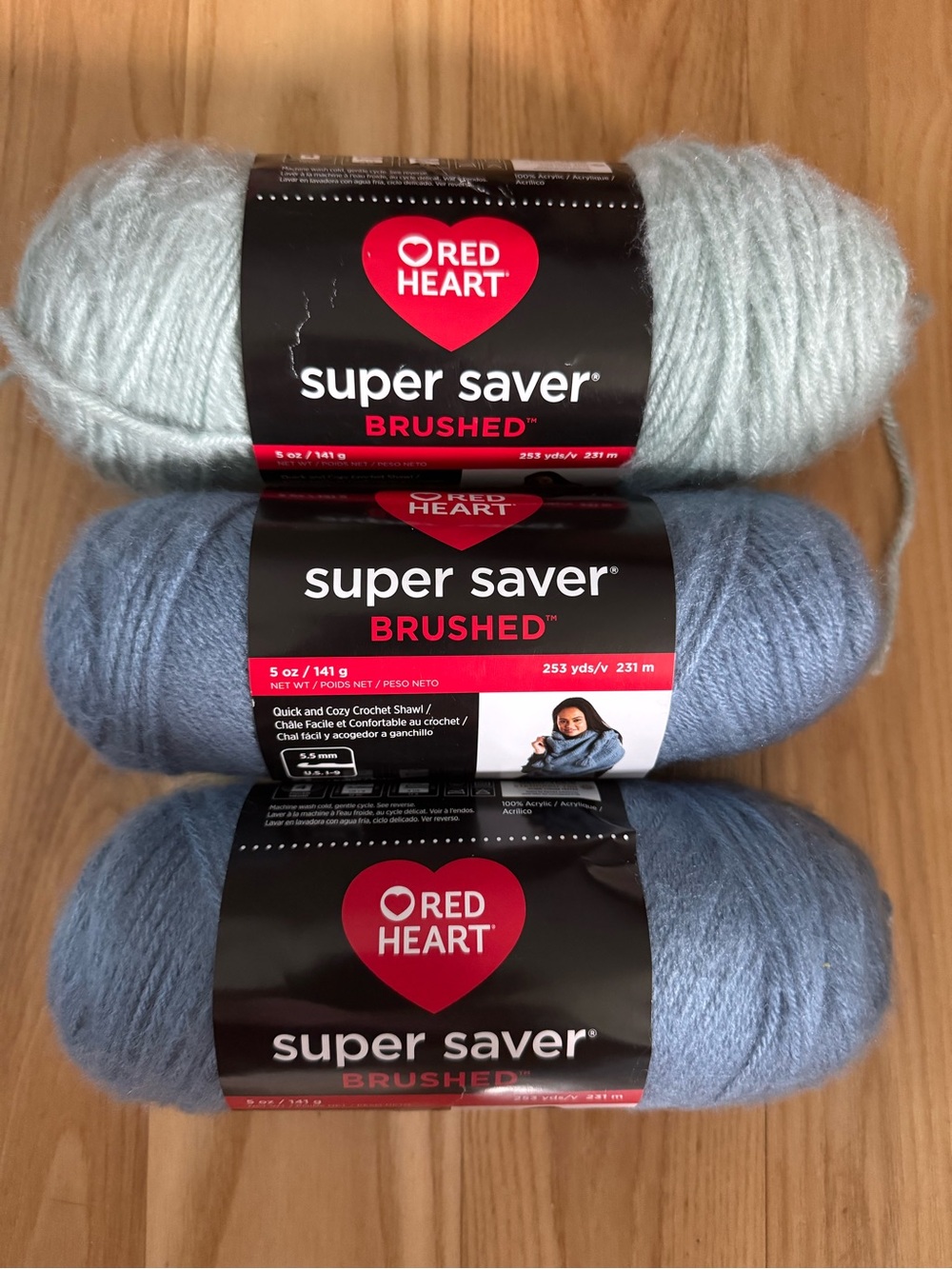 Red Heart Super Saver Brushed Yarn Lot 3 Skeins Teal Misty Blue Acrylic Knit